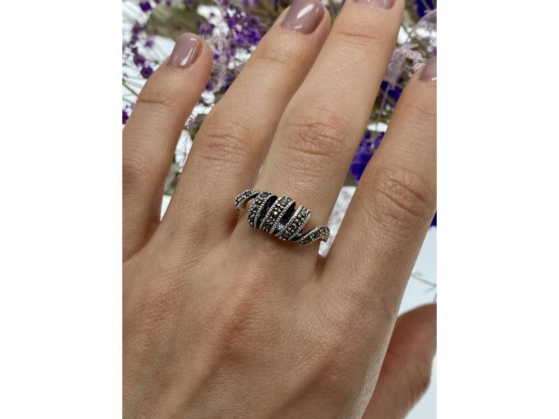 925 Sterling Silver Marcasites "Spiral" Ring Size 9.5