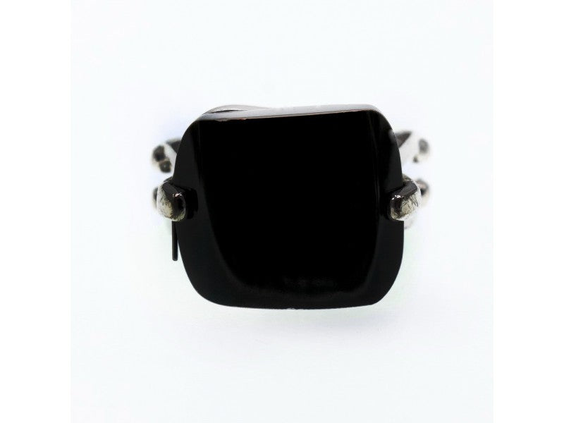 925 Sterling Silver Black Nephrite ( Jade ) Ring Size 8