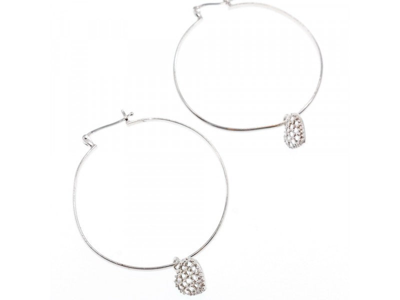 925 Sterling Silver Quartz "Heart" Hoop Earrings