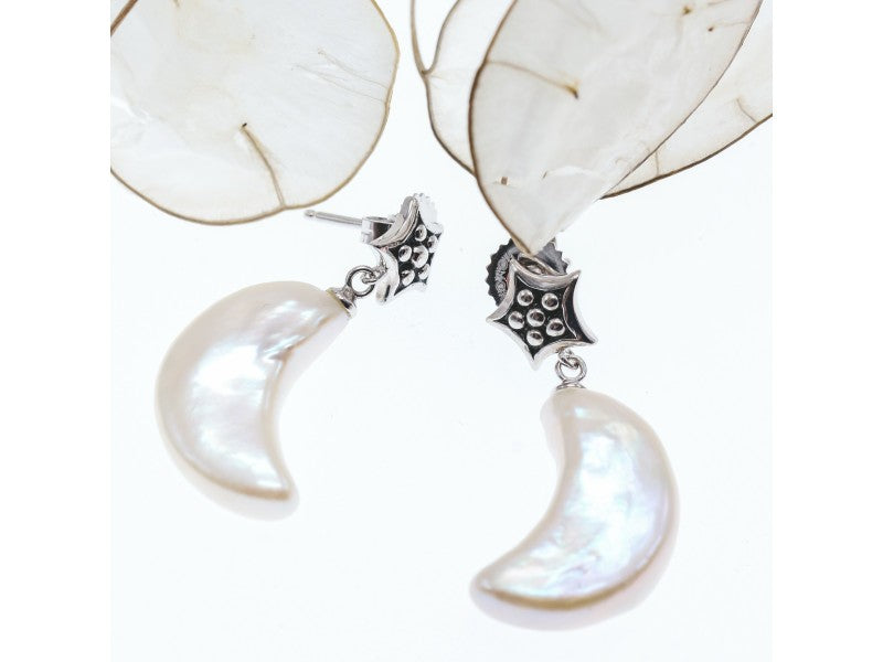 925 Sterling Silver Mother OF Pearl "Moon & Stars" Earrings