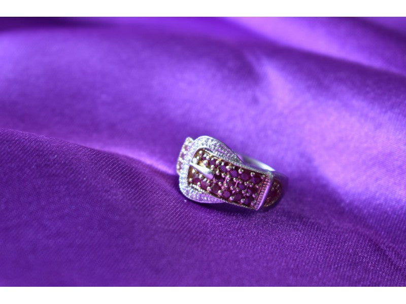 925 Sterling Silver Pink Spinel & White Sapphire "Belt" Ring Size 6.5