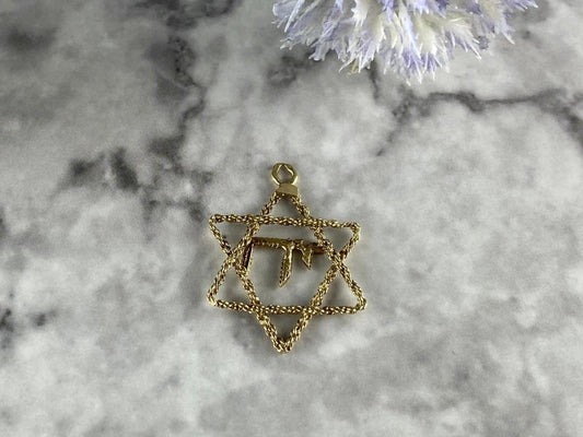 14K Yellow Gold Star OF David Pendant