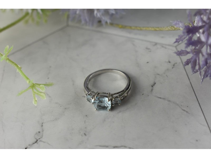 925 Sterling Silver Blue and Colorless Spinel Ring Size 6.5