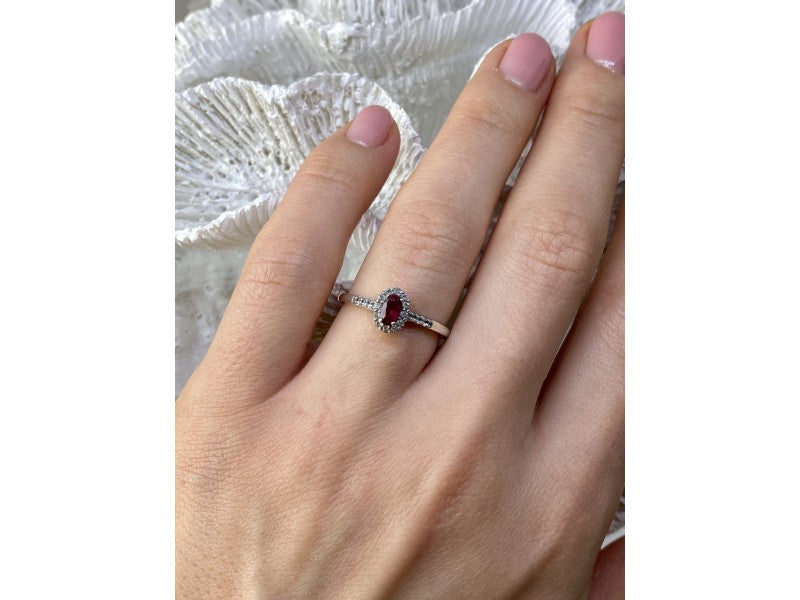 925 Sterling Silver Rubellite & White Tourmaline Ring Size 7