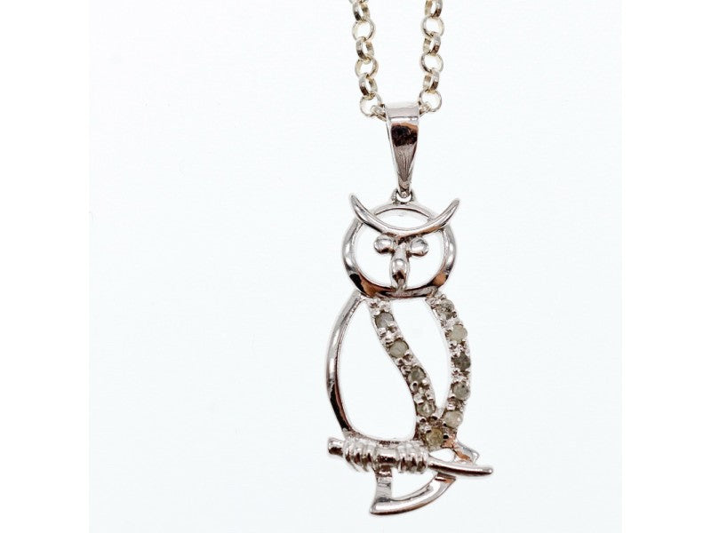 925 Sterling Silver CZ "Owl" Chain With Pendant Italy