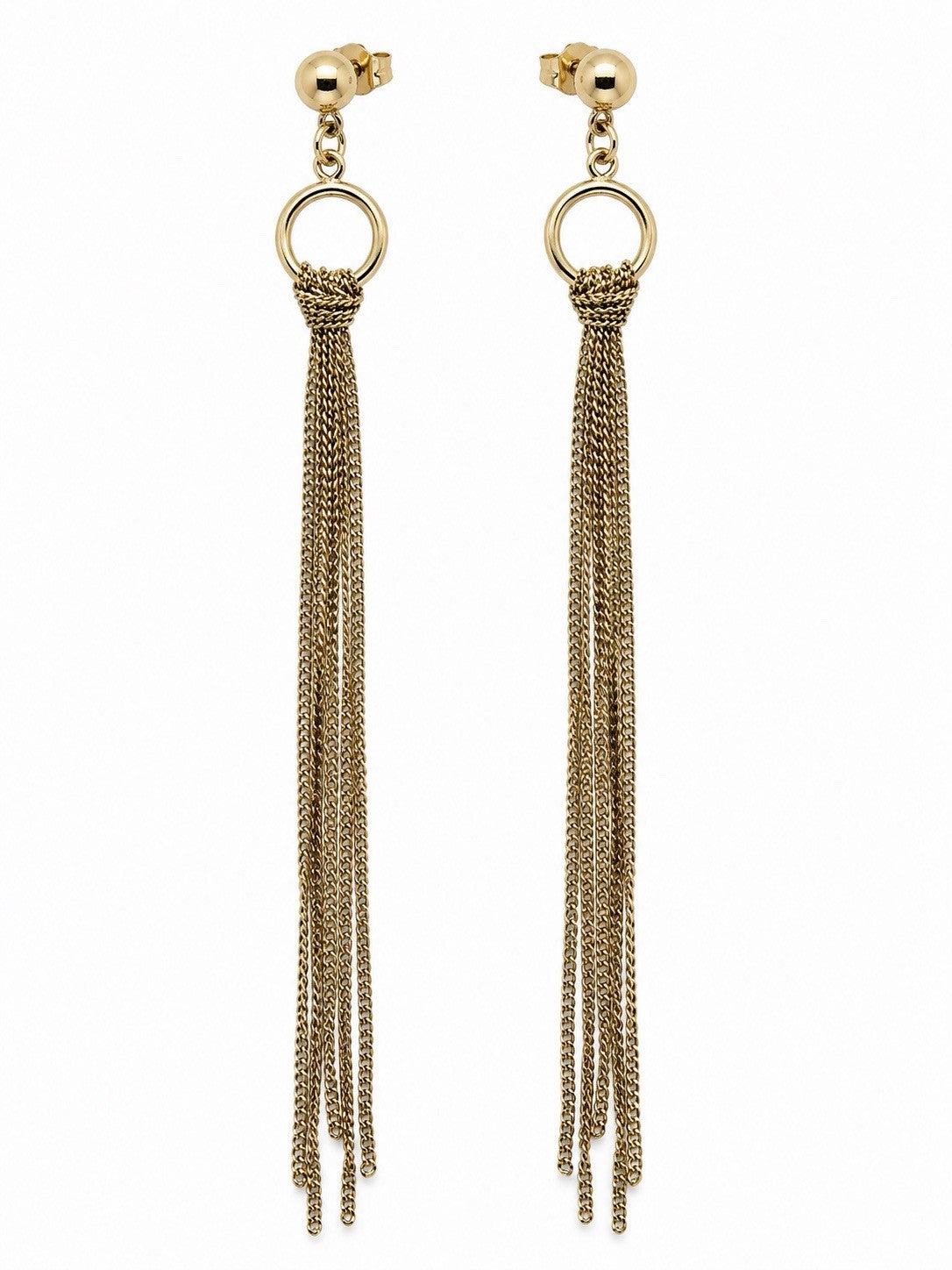 Italy 925 Sterling Silver Gold Plated Long Chain Tassel Drop Earrings