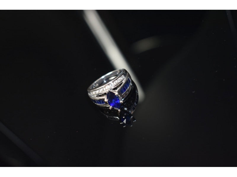 925 Sterling Silver London Blue & White Topaz Ring Size 6.5