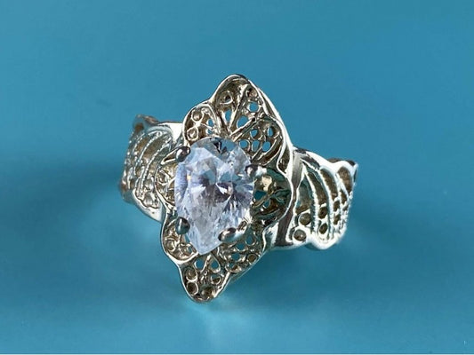 925 Sterling Silver White CZ Openwork Ring Size 6.5