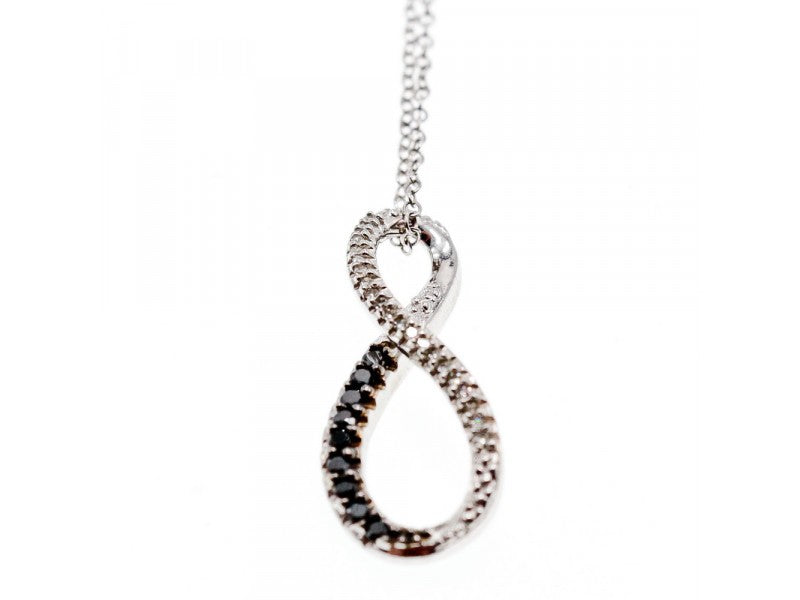 925 Sterling Silver White and Black Spinel Chain with Pendant Italy