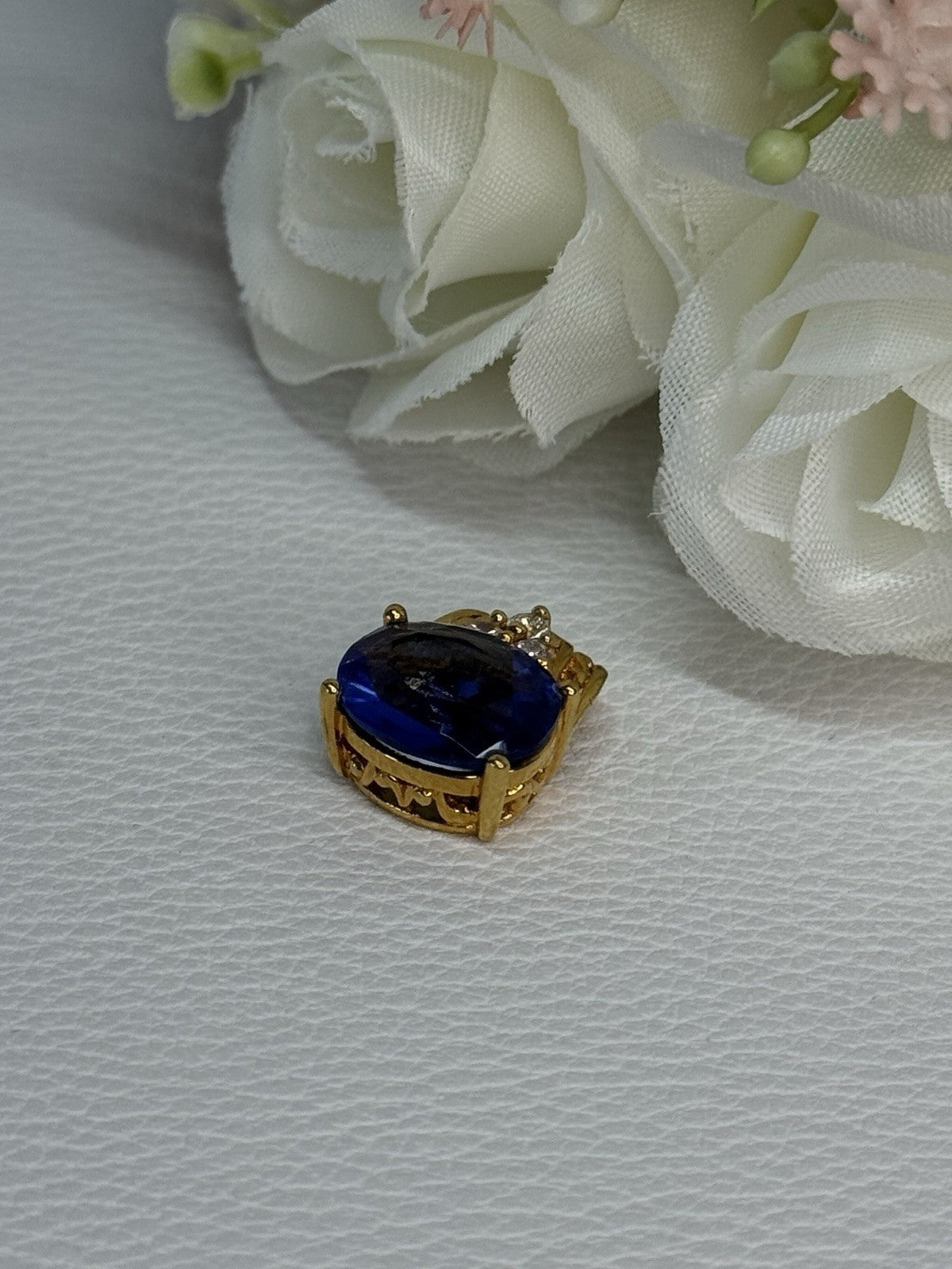925 Sterling Silver Gold Plated Sapphire & Beryl Pendant Length 0.65 Inch