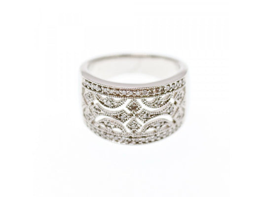 925 Sterling Silver CZ "Lace" Ring Size 6
