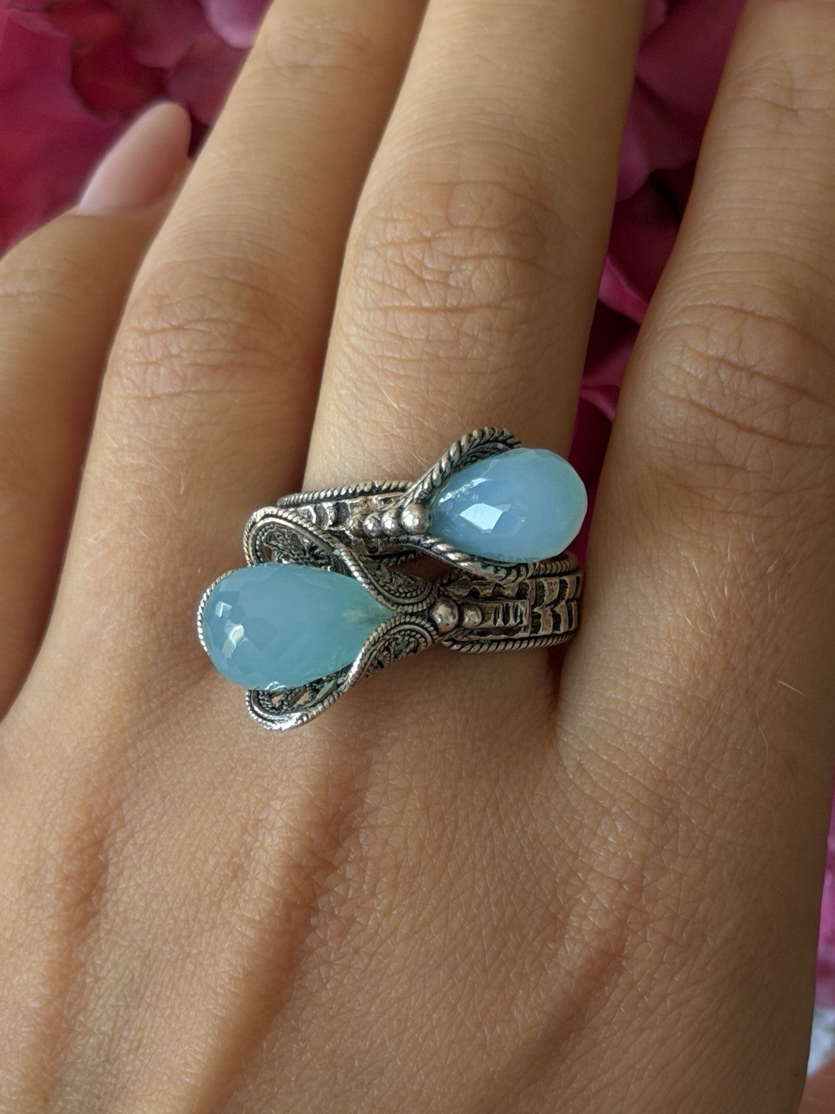 925 Sterling Silver Blue Chalcedony Ring Size 11 Sizable