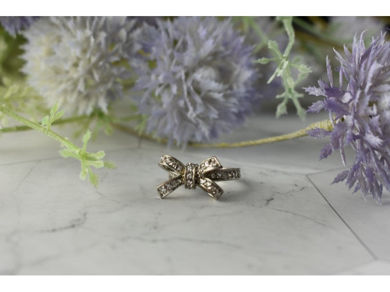 925 Sterling Silver White Beryl (Goshenite) "Bow" Ring Size 6.75