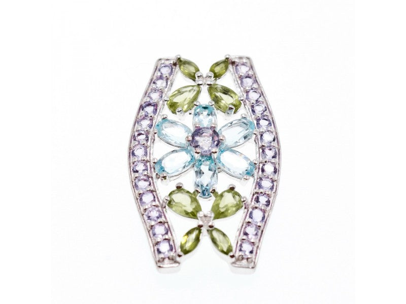 925 Sterling Silver Amethyst, Blue Spinel & Peridot Pendant