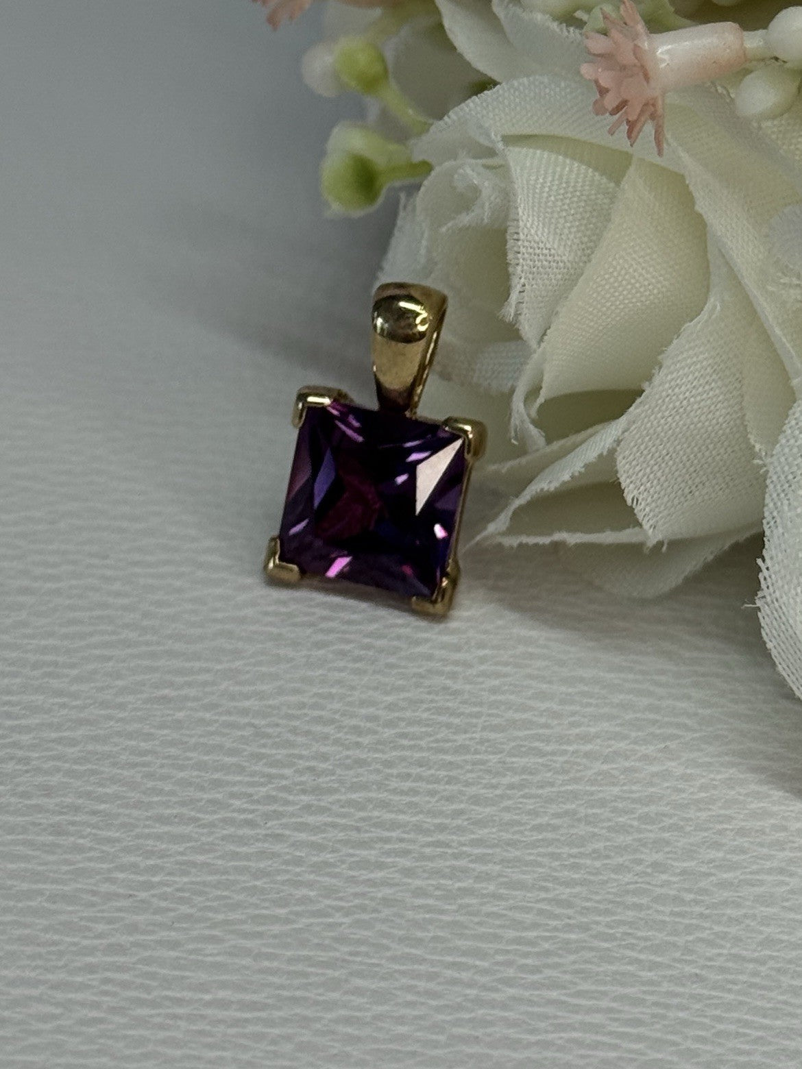 925 Sterling Silver Gold Plated Amethyst Pendant Length 0.70 Inch