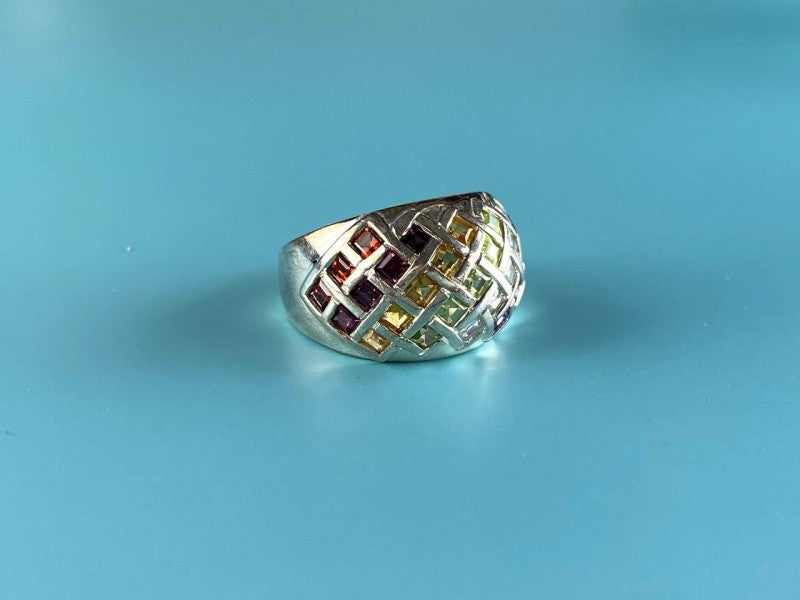 925 Sterling Silver Multi Gemstones Ring Size 7