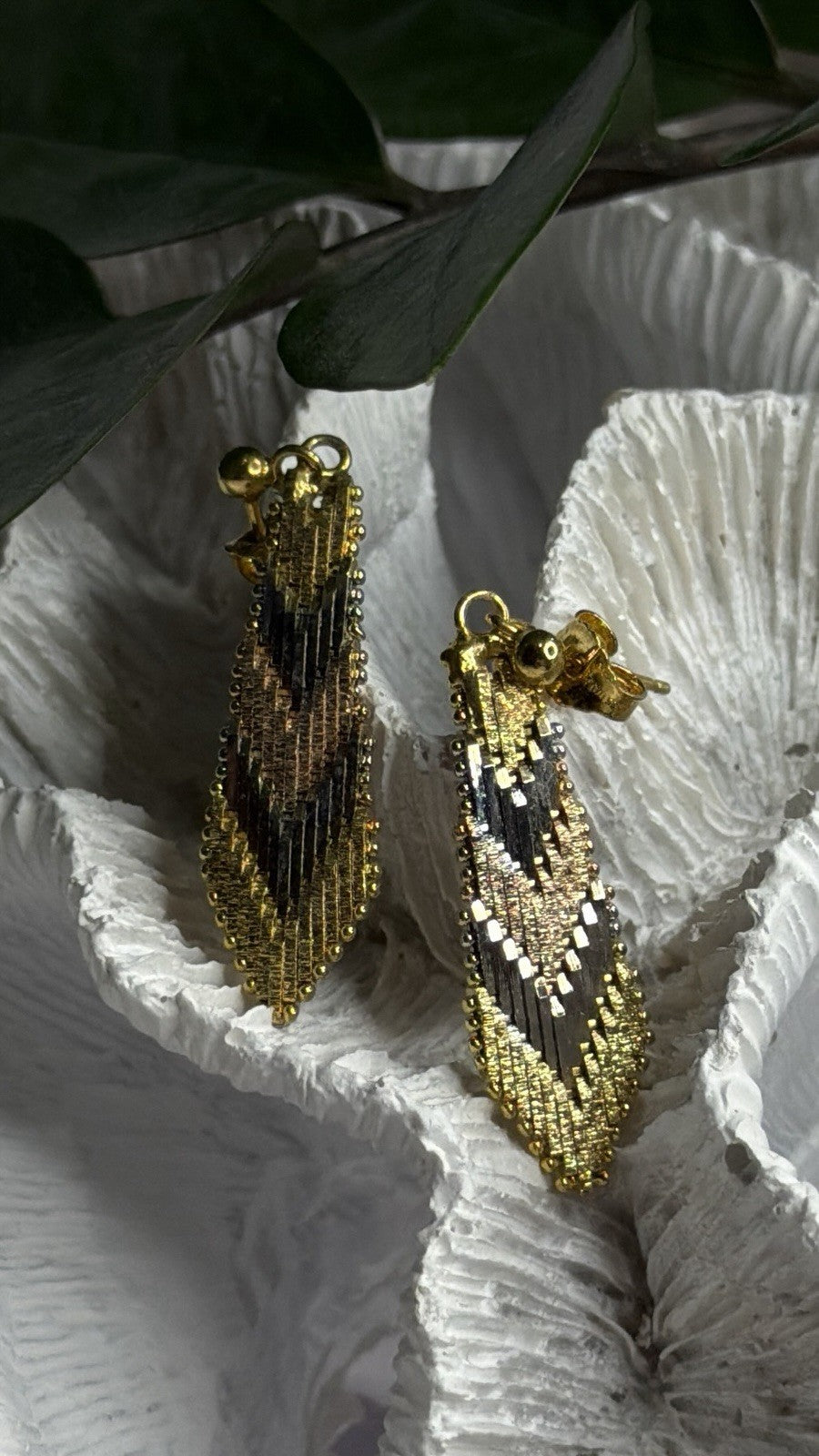Tricolor Dangle Italy 925 Sterling Silver Gold Plated Earrings