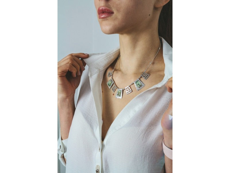 925 Sterling Silver Green Jade Necklace