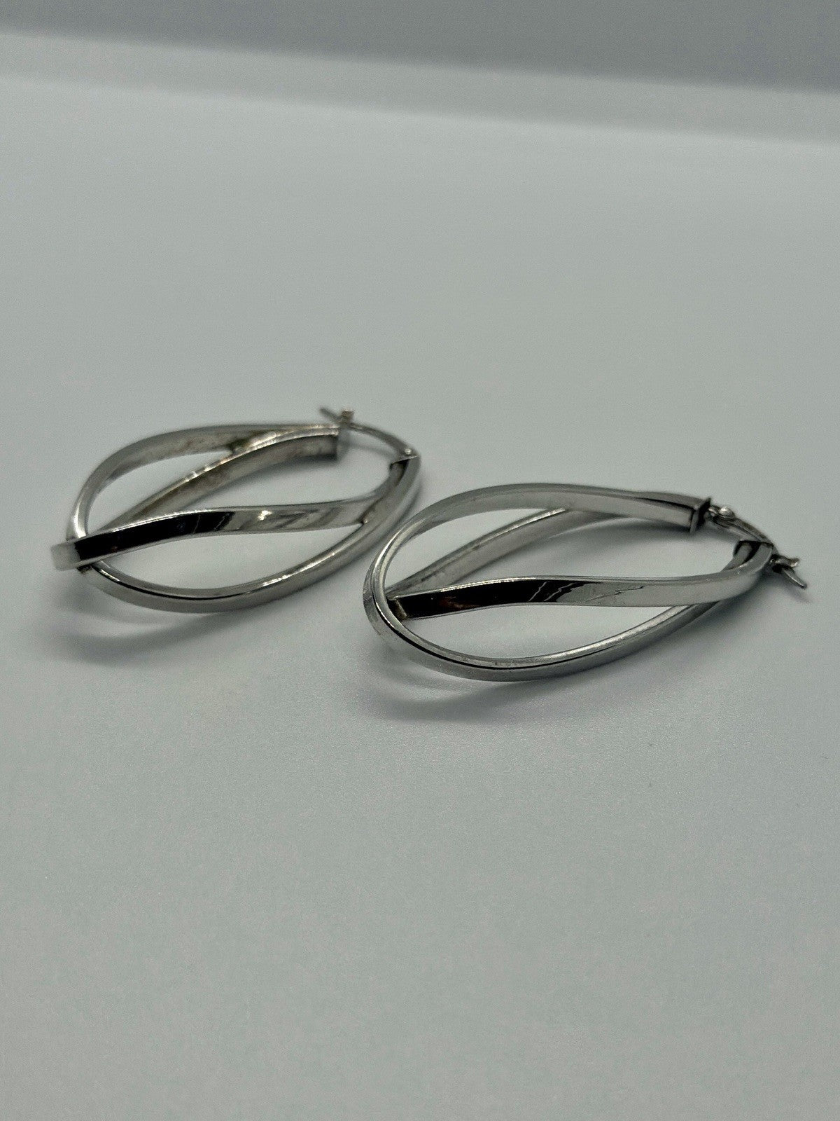 925 Sterling Silver Triple Twist Oval Hoop Earrings