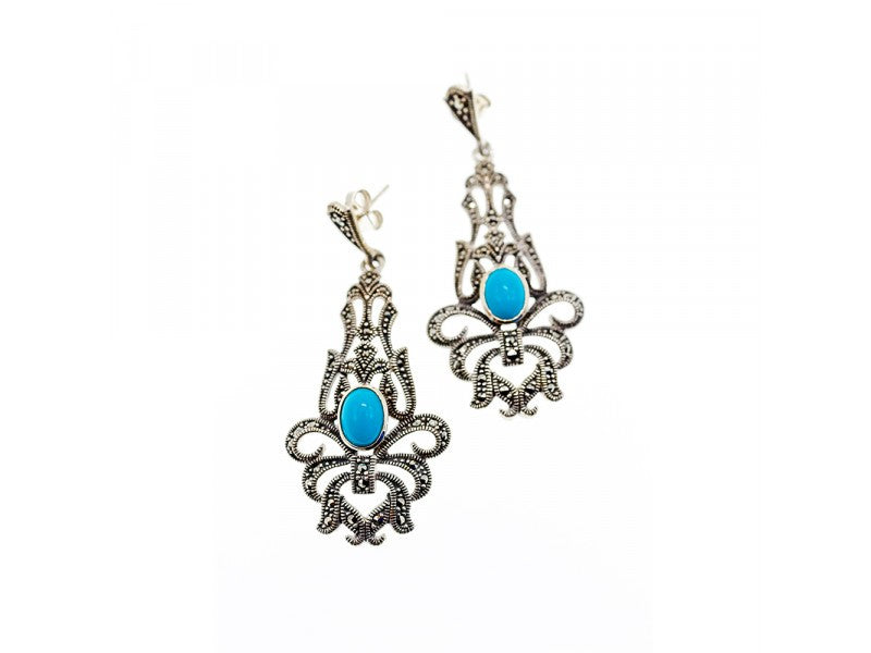 925 Sterling Silver Turquoise & Marcasites Earrings