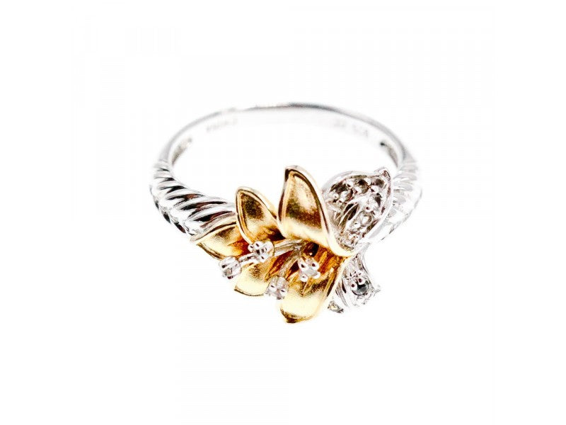 925 Sterling Silver Gold Plated CZ "Flower" Ring Size 9.5