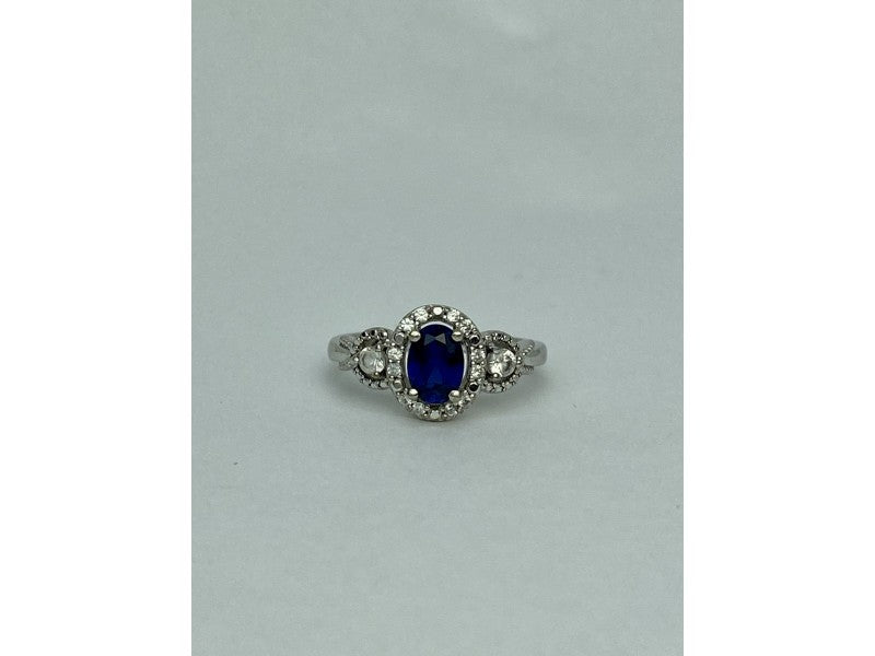 925 Sterling Silver Blue & White Sapphire "Snow Queen" Ring Size 7.25