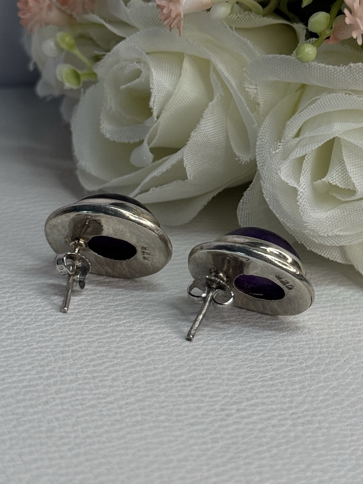925 Sterling Silver Amethyst Earrings Length 0.75 Inch
