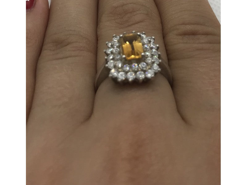 925 Sterling Silver Citrine & CZ Ring Size 7.5