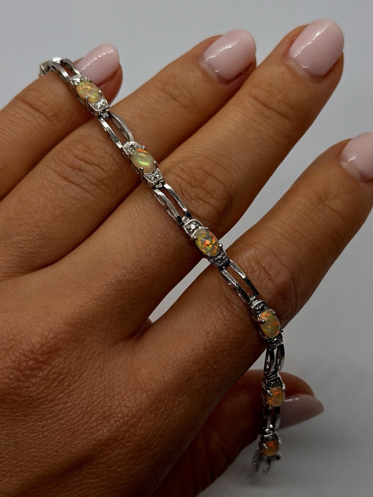 925 Sterling Silver Fire Opal Tennis Bracelet 7.5