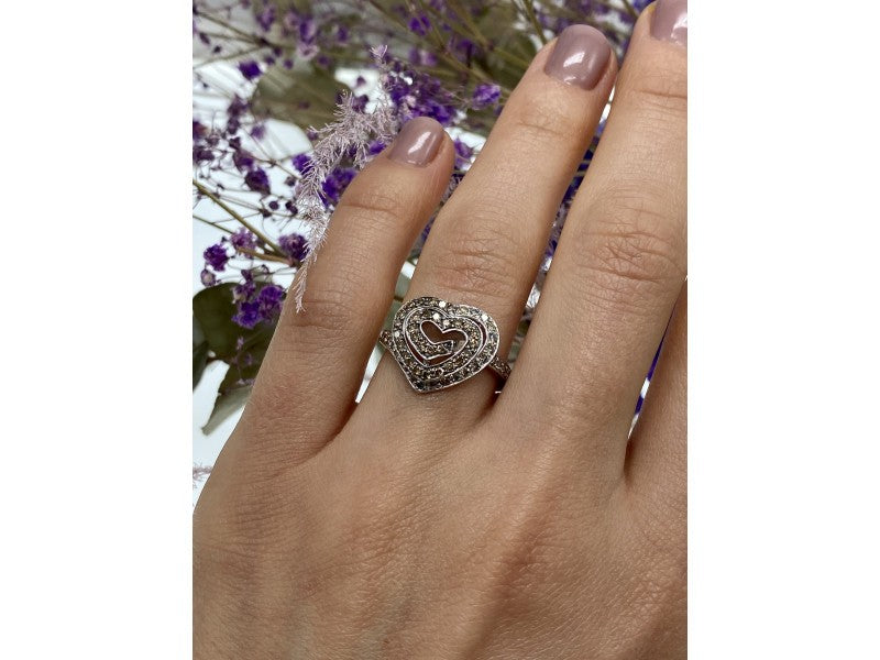 925 Sterling Silver Sapphires "Heart" Ring Size 7