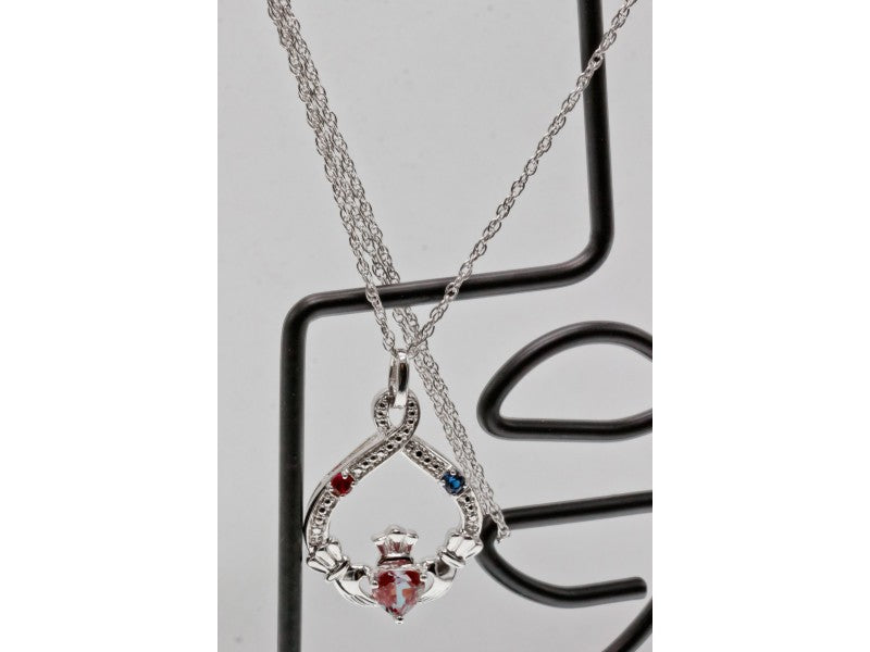 925 Sterling Silver Alexandrite, Rubellite & Sapphire Chain With Pendant