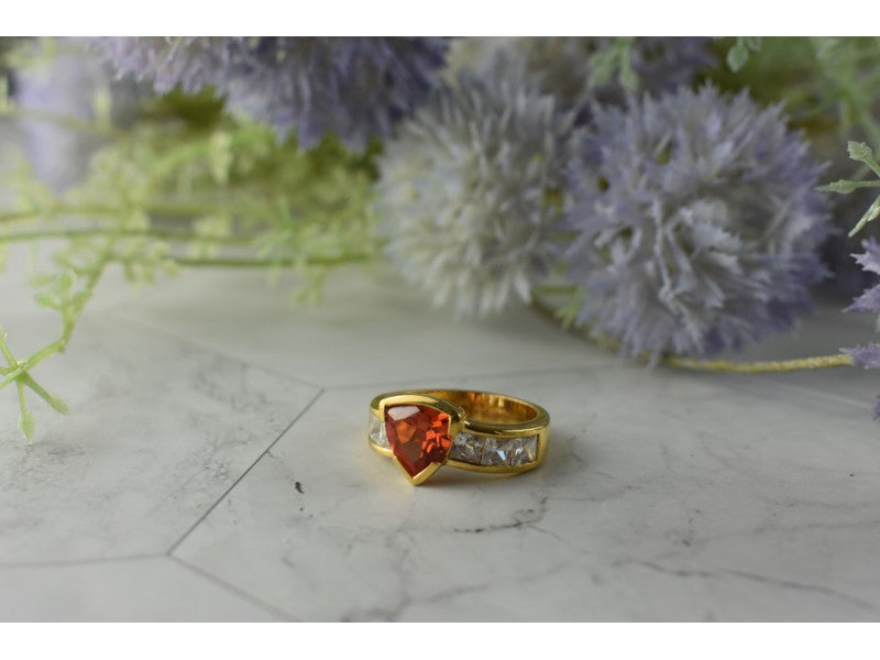 925 Sterling Silver Gold Plated Orange Topaz & CZ Ring Size 8.5