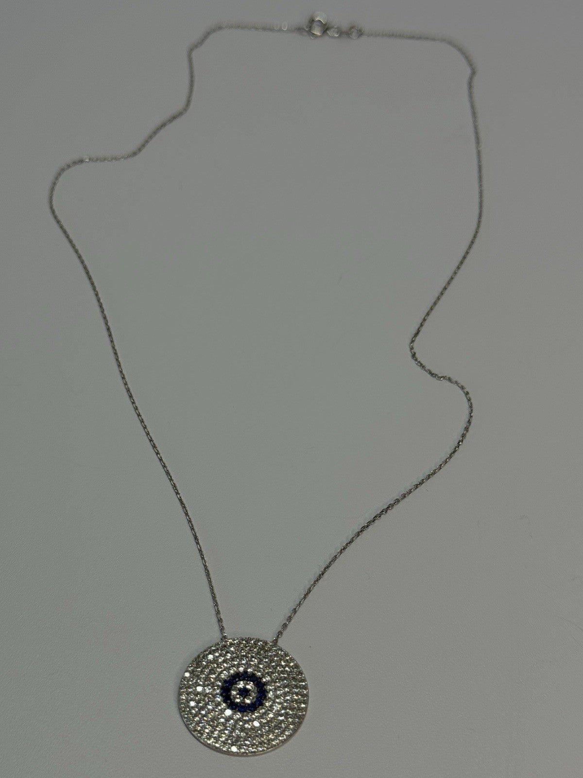 14K WHITE GOLD NECKLACE WHITE & BLUE CRYSTALS LENGTH 17 INCH