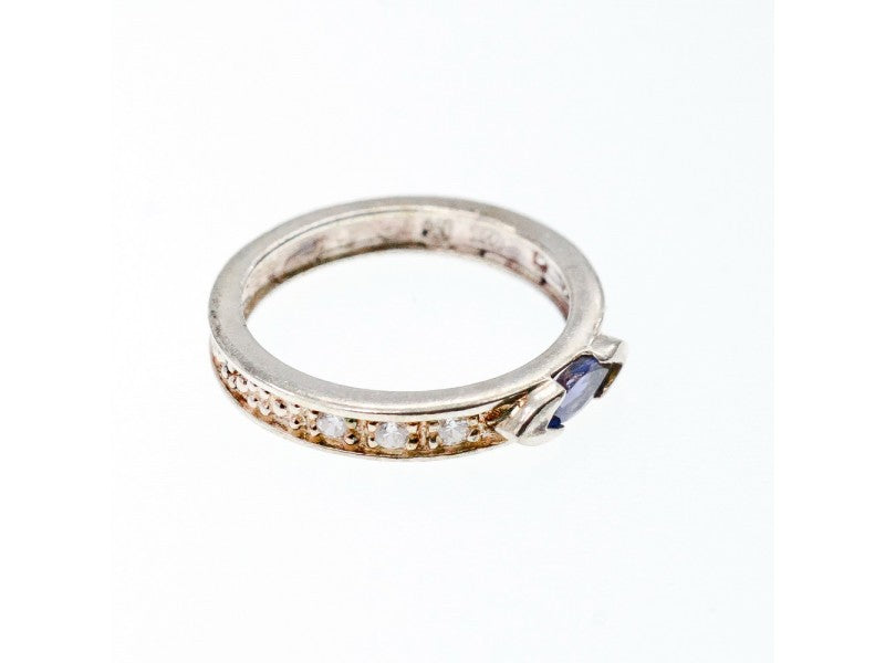 925 Sterling Silver Iolite & CZ Band Ring Size 6.5