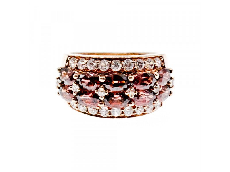 925 Sterling Silver Gold Plated Hessonite & CZ Ring Size 7