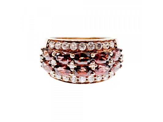 925 Sterling Silver Gold Plated Hessonite & CZ Ring Size 7