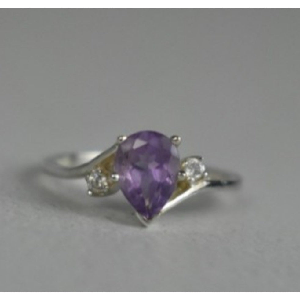 925 Sterling Silver Amethyst & CZ Ring Size 7