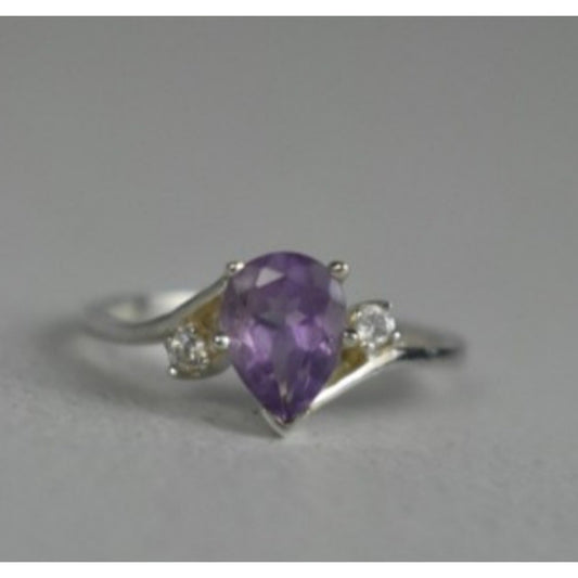 925 Sterling Silver Amethyst & CZ Ring Size 7