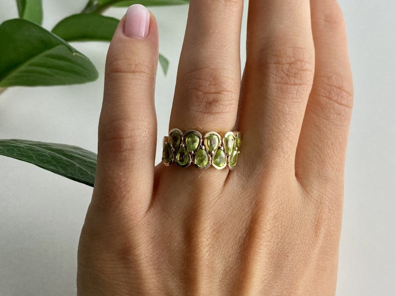 925 Sterling Silver Gold Plated Peridot Ring Size 6.5