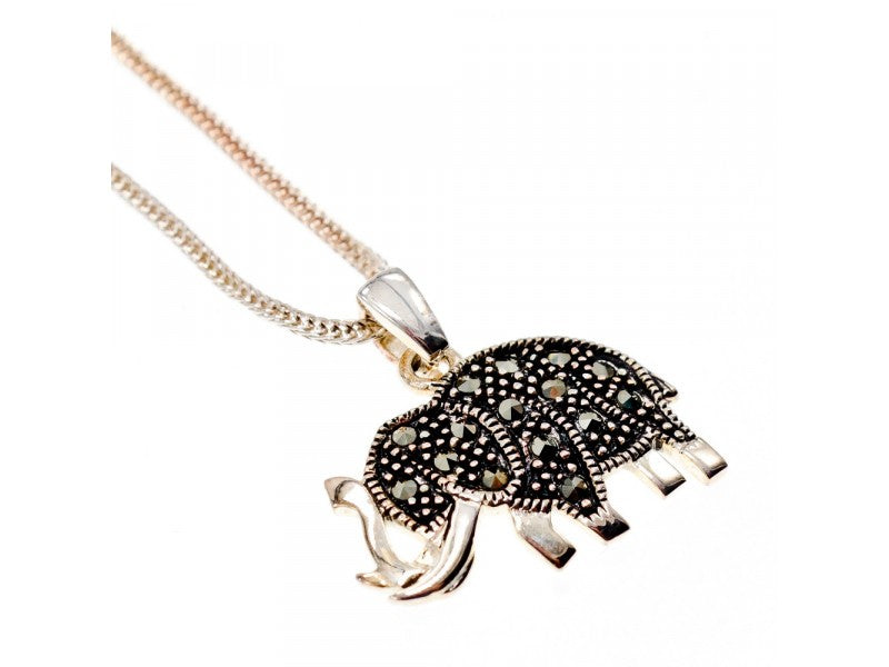 925 Sterling Silver Marcasites "Elephant" Chain With Pendant