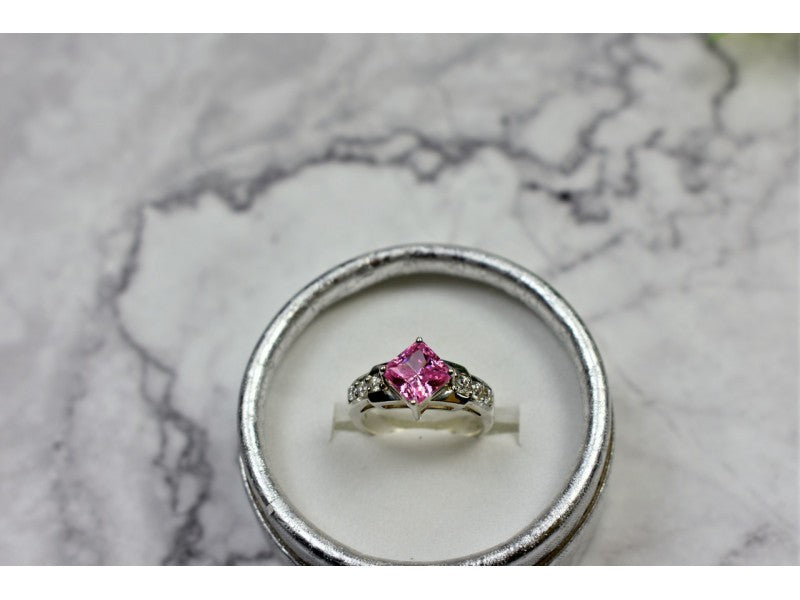 925 Sterling Silver Pink & White CZ Ring Size 6