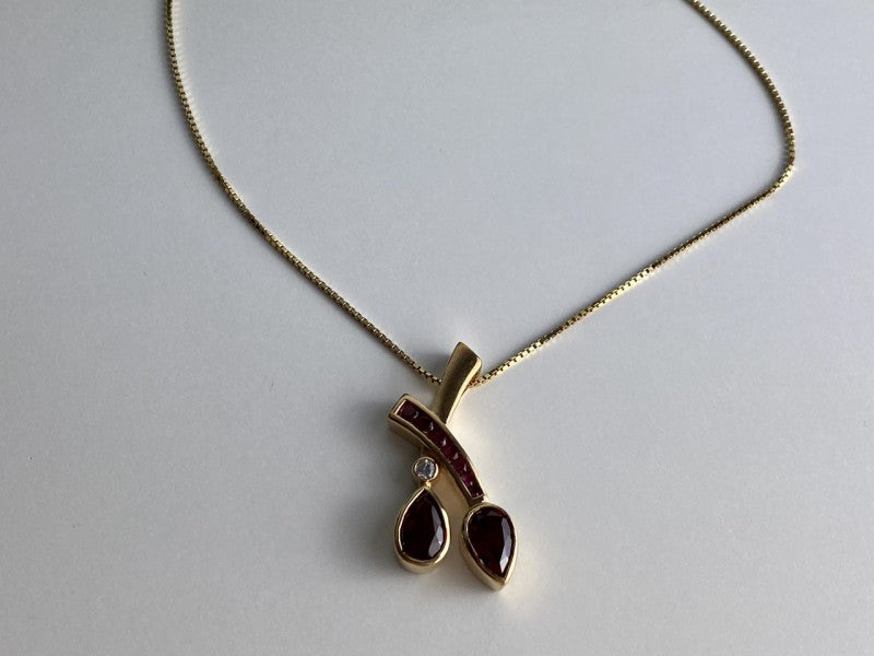 925 Sterling Silver Gold Plated Rubellite & CZ Chain With Pendant