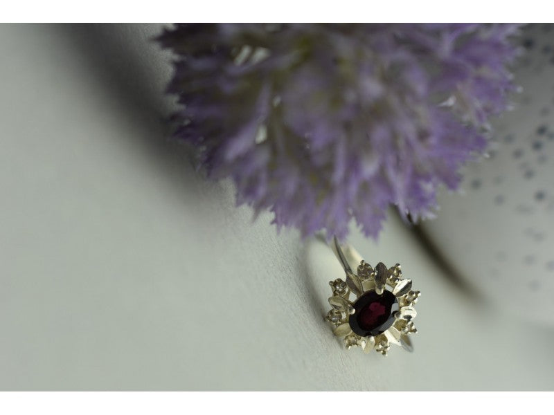 925 Sterling Silver Rubellite & CZ Ring Size 11