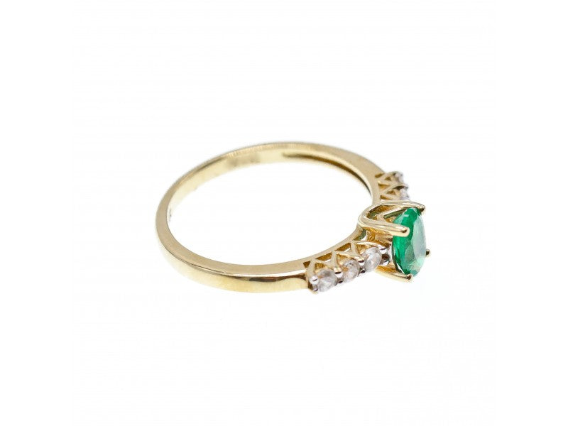 10K Yellow Gold Emerald & Colorless Spinel Ring Size 6.25