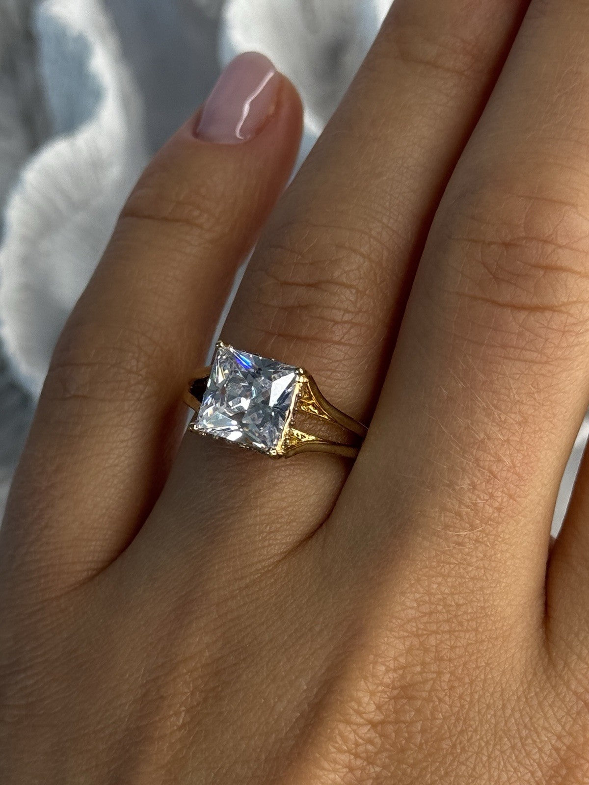 925 Sterling Silver Gold Plated Bge CZ Ring Size 7