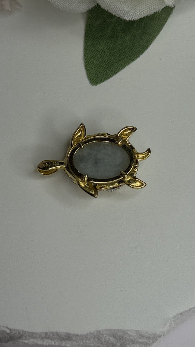 925 Sterling Silver Gold Plated Turtle Green Jade Pendant