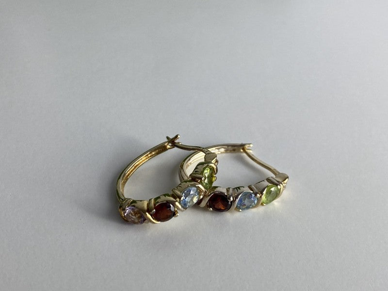 925 Sterling Silver Gold Plated Multi Gemstones Earrings