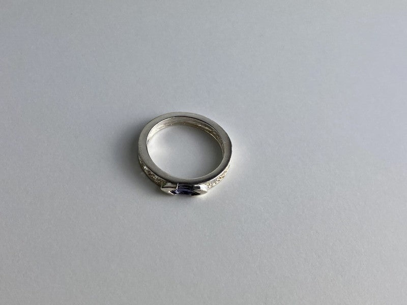 925 Sterling Silver Iolite & CZ Band Ring Size 6.5