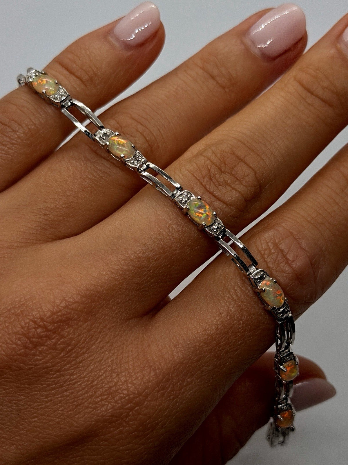 925 Sterling Silver Fire Opal Tennis Bracelet 7.5