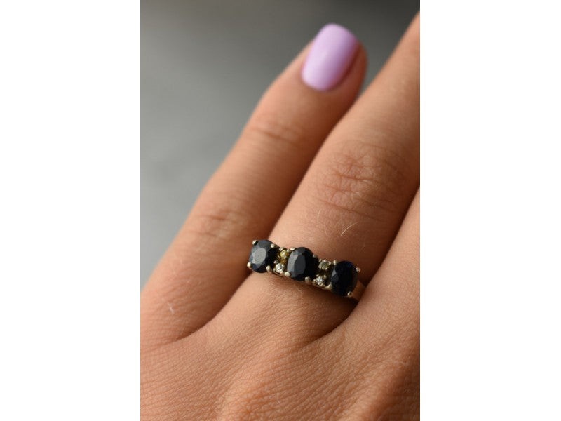 925 Sterling Silver Sapphires & CZ Ring Size 6.5